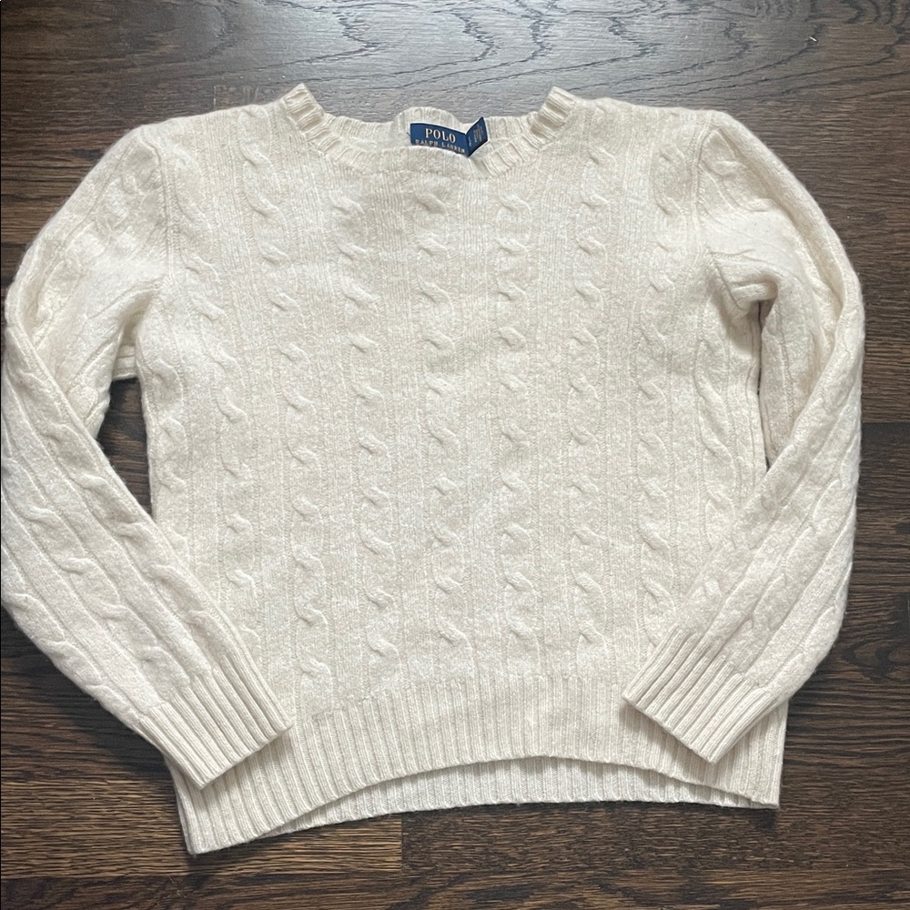 Polo by Ralph Lauren Cashmere Off-White Cable Knit Crew Sweater